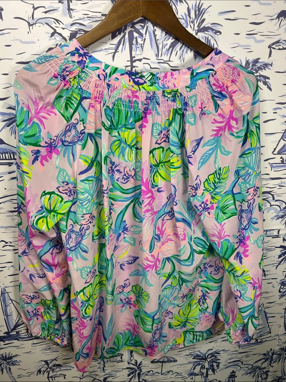 Lilly Pulitzer Pink Tropical Floral Puff-Sleeve Blouse